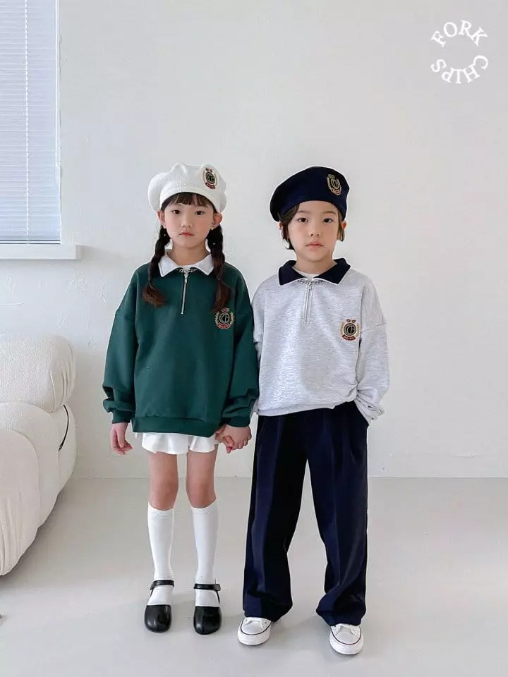 Fork Chips - Korean Children Fashion - #kidsshorts - School Half Zip-up Sweatshirt - 11