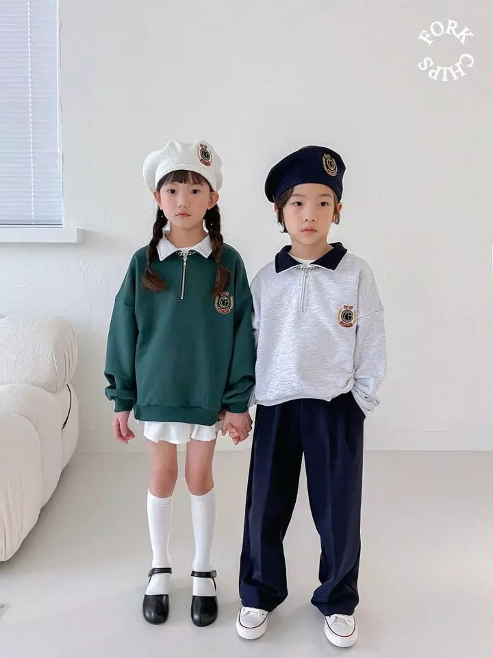 Fork Chips - Korean Children Fashion - #kidsstore - School Half Zip-up Sweatshirt - 12