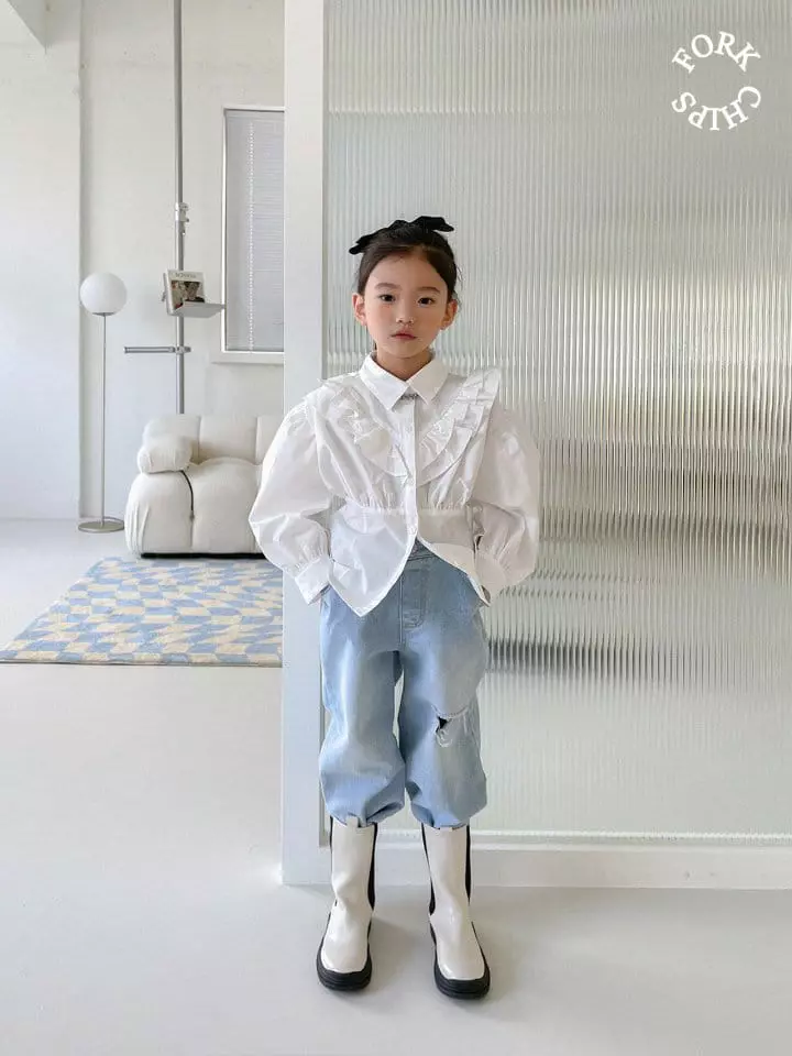 Fork Chips - Korean Children Fashion - #kidzfashiontrend - Dart Frill Blouse - 8