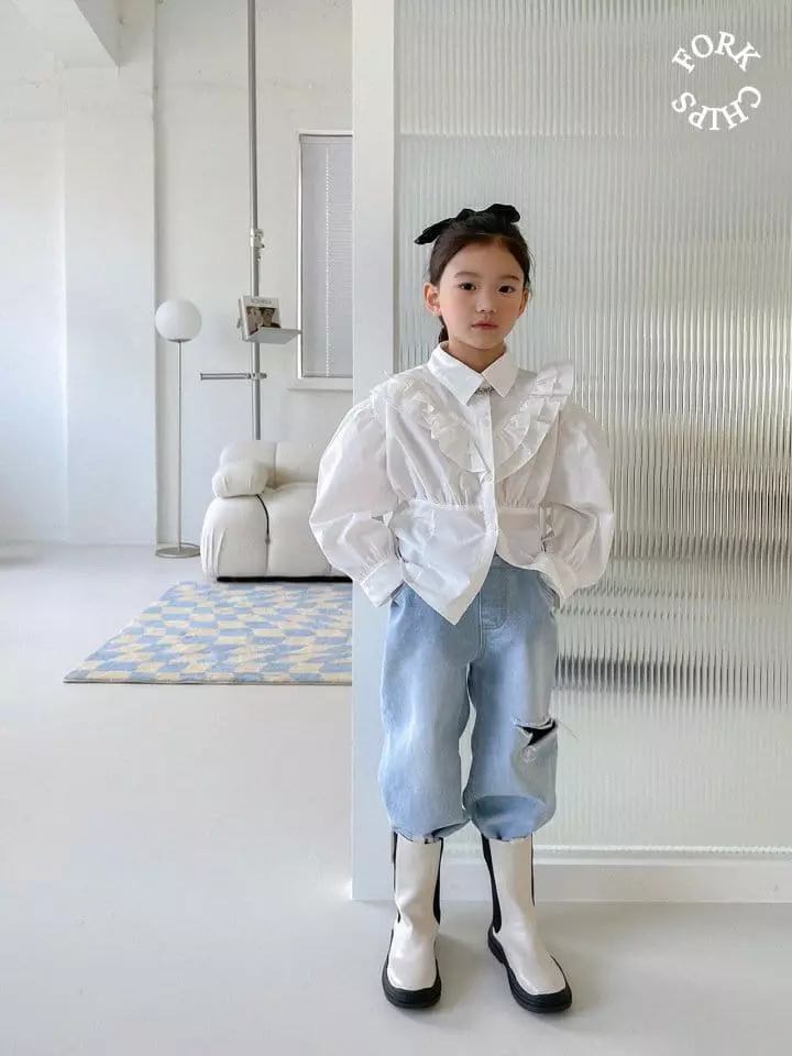 Fork Chips - Korean Children Fashion - #magicofchildhood - Dart Frill Blouse - 11