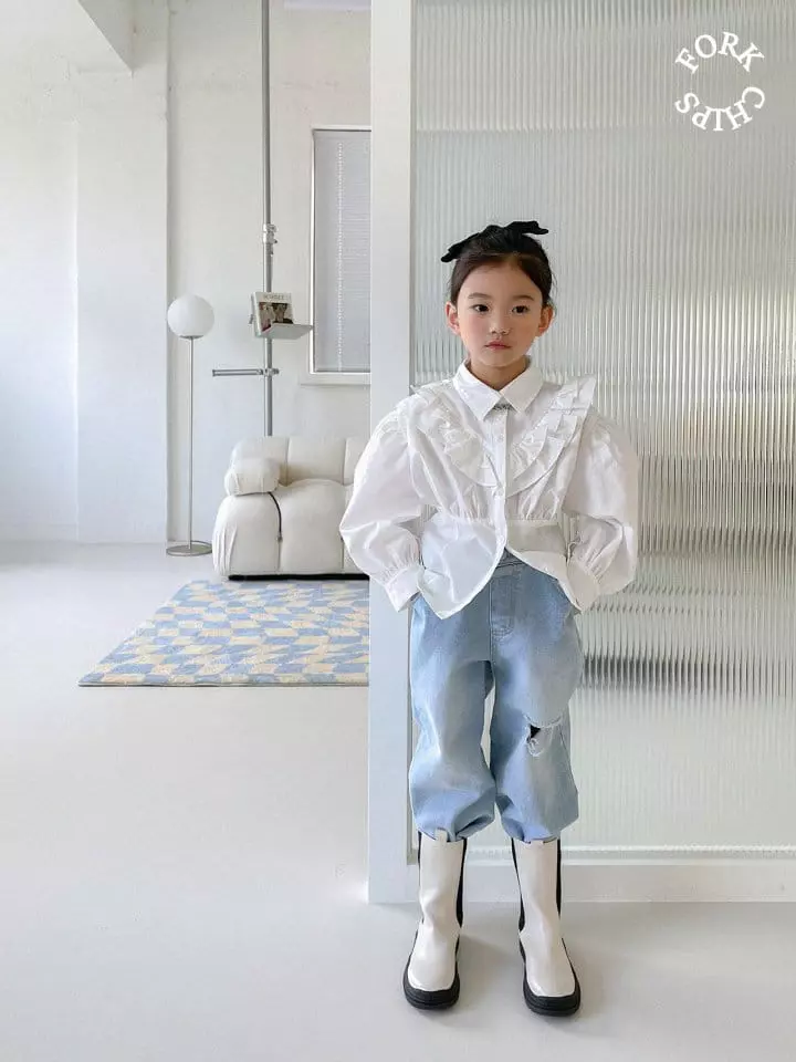 Fork Chips - Korean Children Fashion - #minifashionista - Dart Frill Blouse - 12
