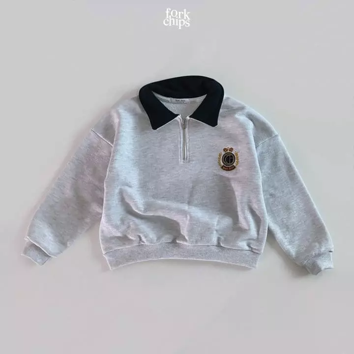 Fork Chips - Korean Children Fashion - #prettylittlegirls - School Half Zip-up Sweatshirt - 2