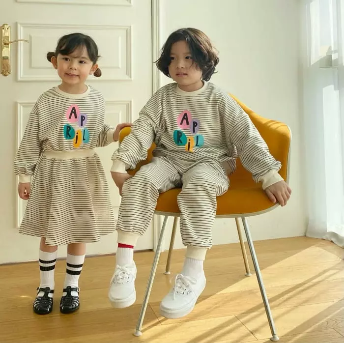 Garden - Korean Children Fashion - #Kfashion4kids - Stripes Paint Top Bottom Set - 3