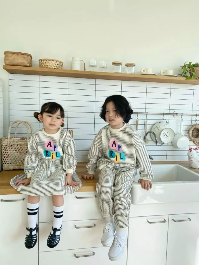 Garden - Korean Children Fashion - #Kfashion4kids - Stripes Paint Top Bottom Set - 4