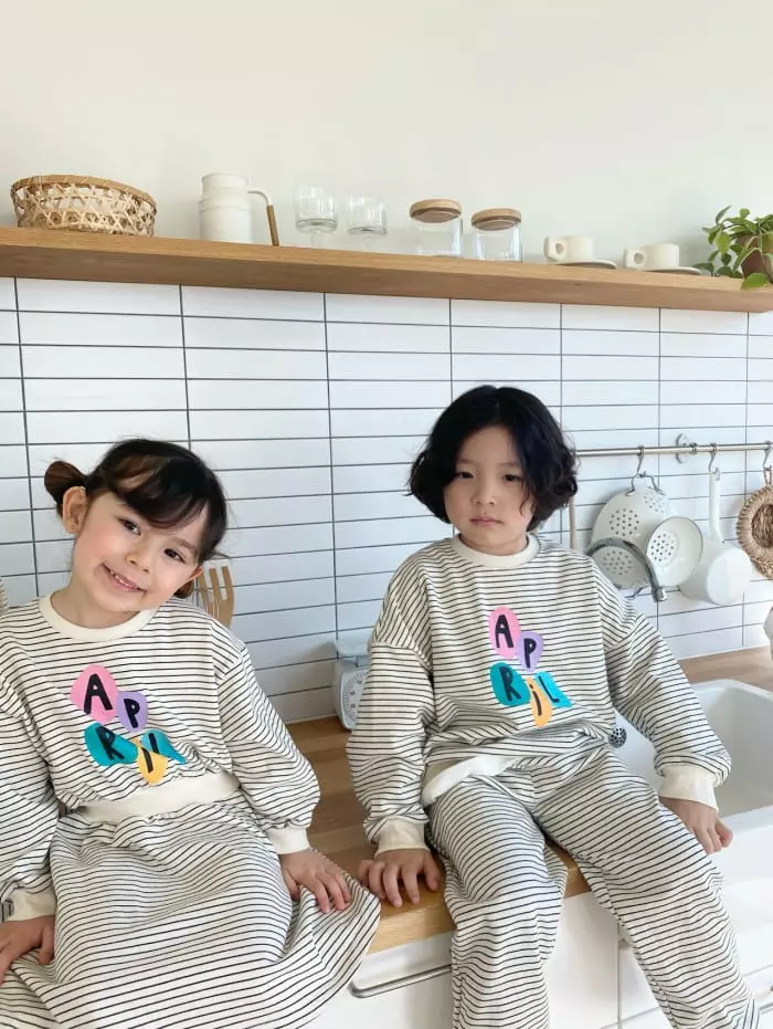 Garden - Korean Children Fashion - #minifashionista - Stripes Paint Top Bottom Set - 6