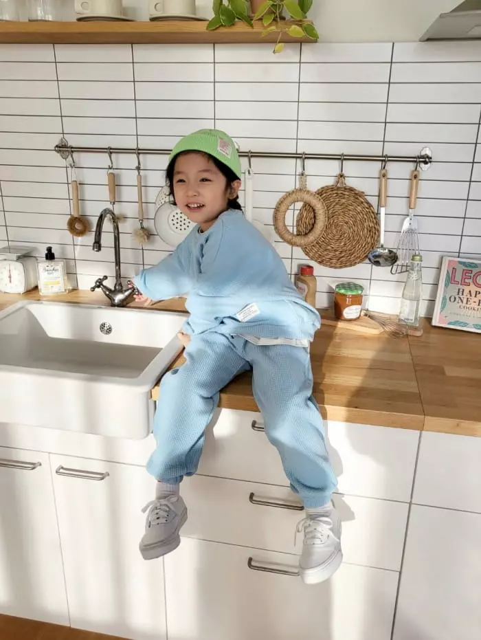 Garden - Korean Children Fashion - #minifashionista - Waffle Top Bottom Set - 3