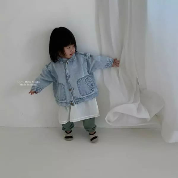 Go;u - Korean Baby Fashion - #babyfever - Bebe Square Denim Jacket - 4