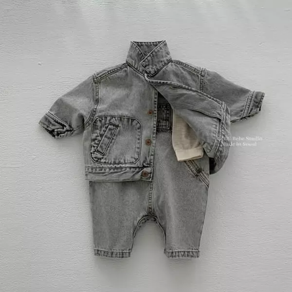 Go;u - Korean Baby Fashion - #babyootd - Bebe Square Denim Jacket - 7