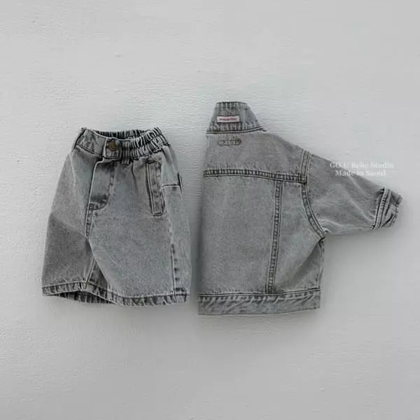 Go;u - Korean Baby Fashion - #babyoutfit - Bebe Square Denim Jacket - 9