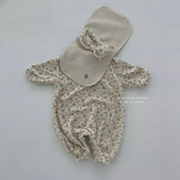 Go;u - Korean Baby Fashion - #babyoutfit - Bebe Apricot Bodysuit with Hairband - 3