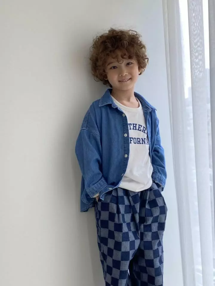 Green Tomato - Korean Children Fashion - #fashionkids - Check Denim Jeans - 7
