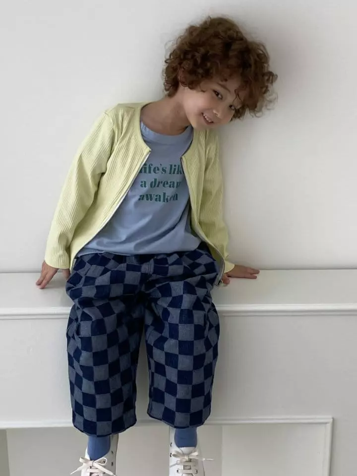 Green Tomato - Korean Children Fashion - #stylishchildhood - Check Denim Jeans - 2