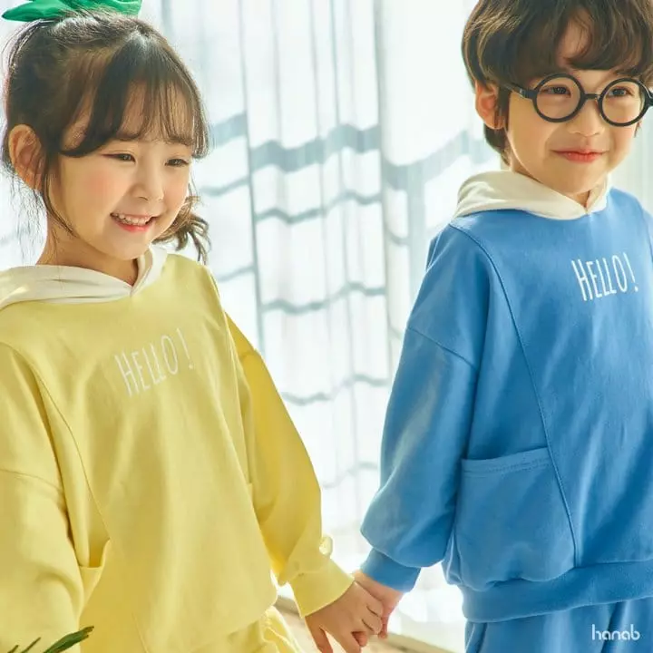 Hanab - Korean Children Fashion - #fashionkids - Hello Hoody Top Bottom Set - 3