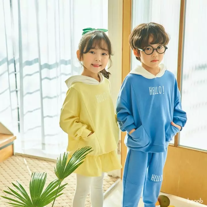Hanab - Korean Children Fashion - #fashionkids - Hello Hoody Top Bottom Set - 4