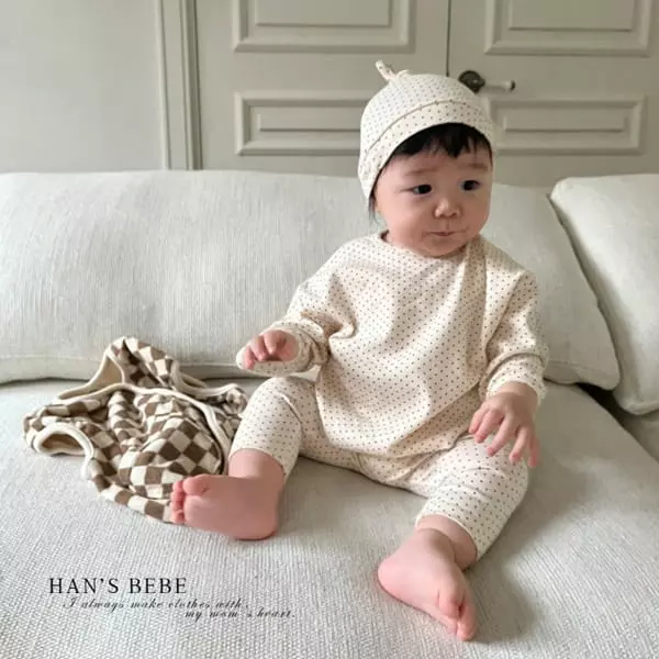 Han's - Korean Baby Fashion - #babyootd - Bebe Salt Dot Top Bottom Set