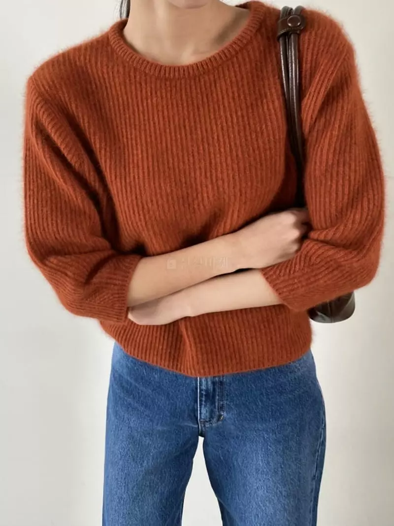 Imagine - Korean Women Fashion - #momslook - Short Knit Tee - 2