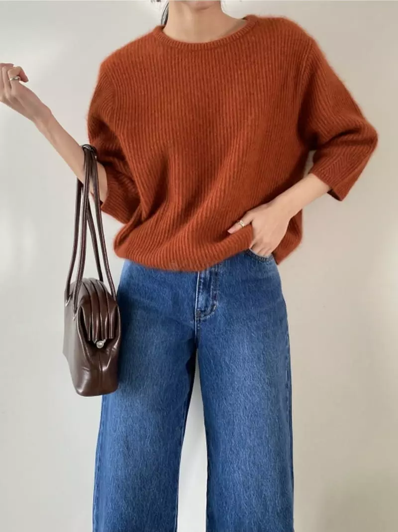 Imagine - Korean Women Fashion - #momslook - Short Knit Tee - 3