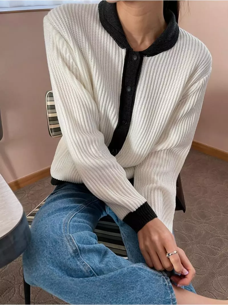 Imagine - Korean Women Fashion - #pursuepretty - Colored Collar Cardigan - 2