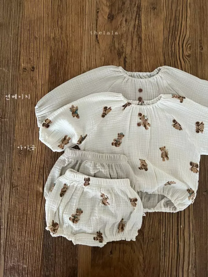 Lala - Korean Baby Fashion - #babyboutiqueclothing - Paint Bear Top Bottom Set - 10