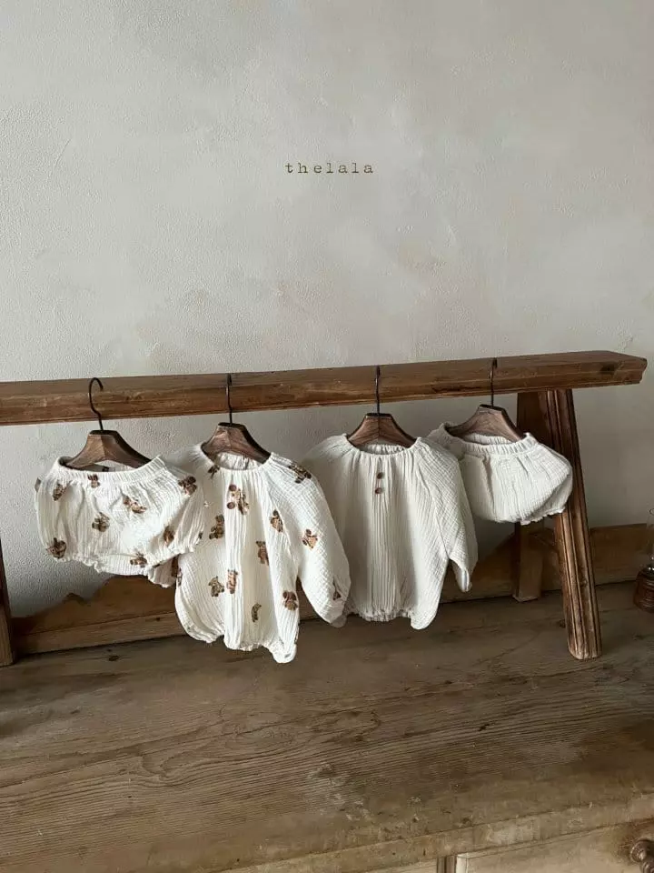 Lala - Korean Baby Fashion - #babyootd - Paint Bear Top Bottom Set - 2