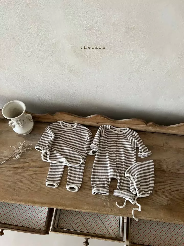 Lala - Korean Baby Fashion - #babyoutfit - Waffle Bodysuit with Bonnet - 3