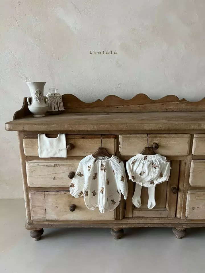 Lala - Korean Baby Fashion - #onlinebabyboutique - Paint Bear Top Bottom Set - 6