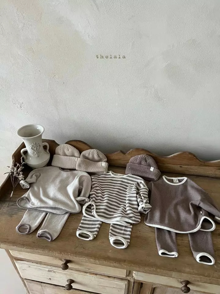 Lala - Korean Children Fashion - #Kfashion4kids - Waffle Top Bottom Set