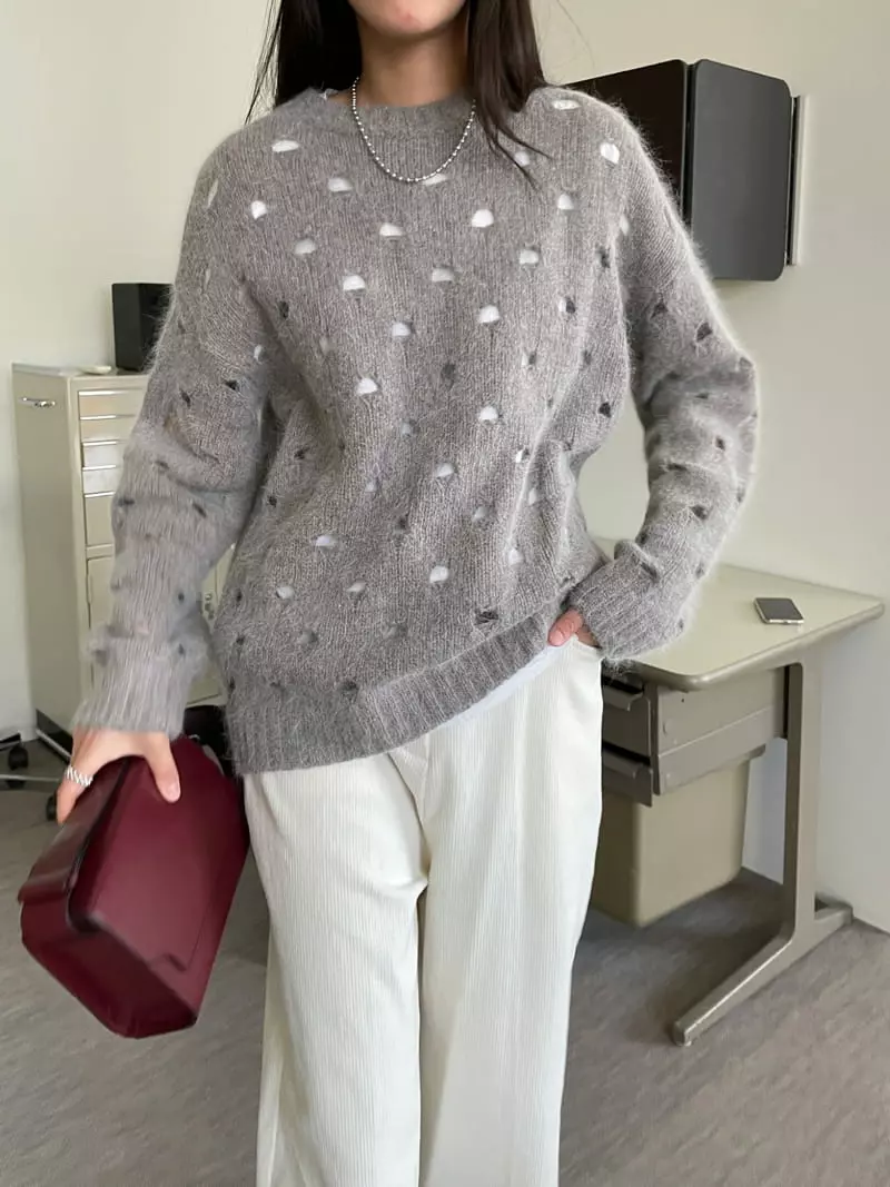 Lavi - Korean Women Fashion - #momslook - Angora Scotch Knit Tee - 2