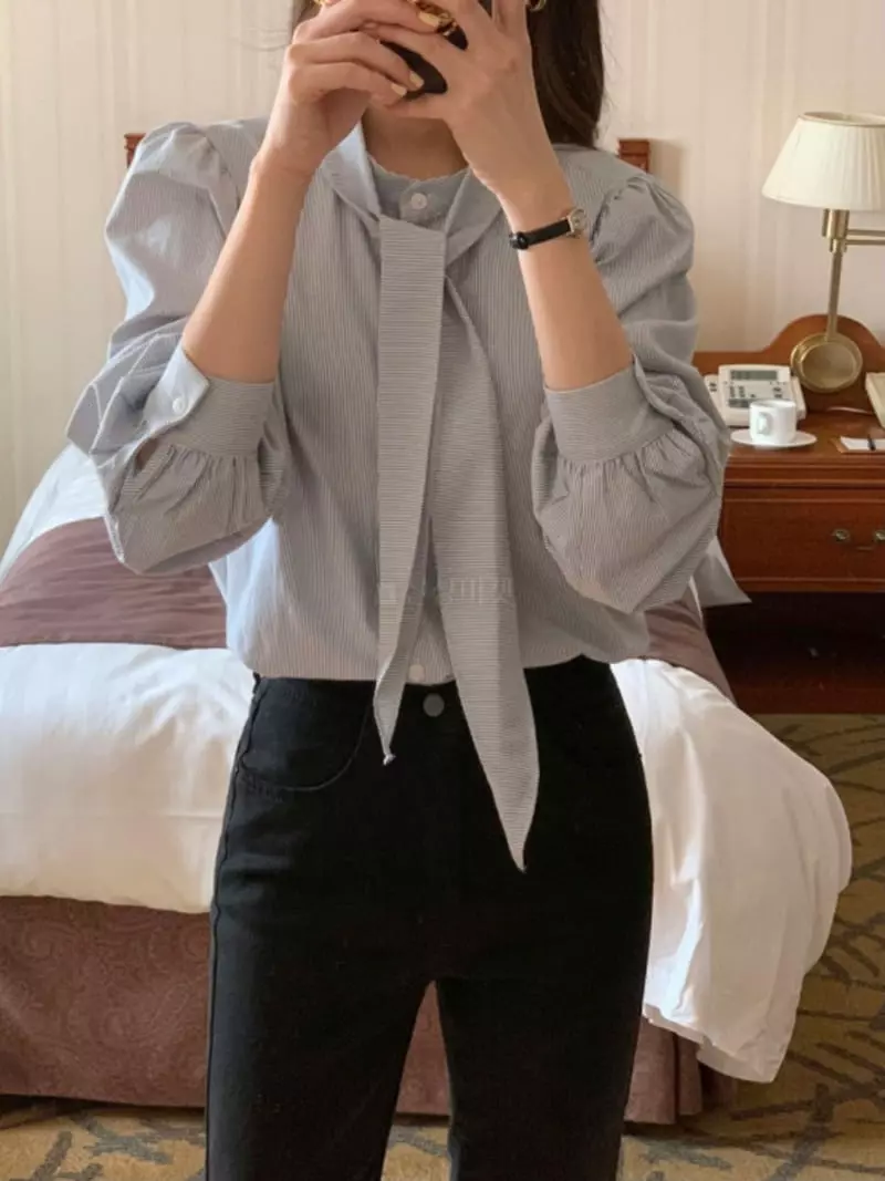 Likewater - Korean Women Fashion - #momslook - Tie Blouse - 2