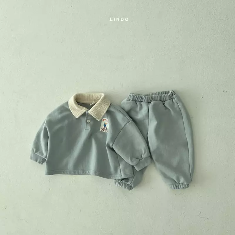 Lindo - Korean Children Fashion - #childrensboutique - Open Collar Top Bottom Set - 2