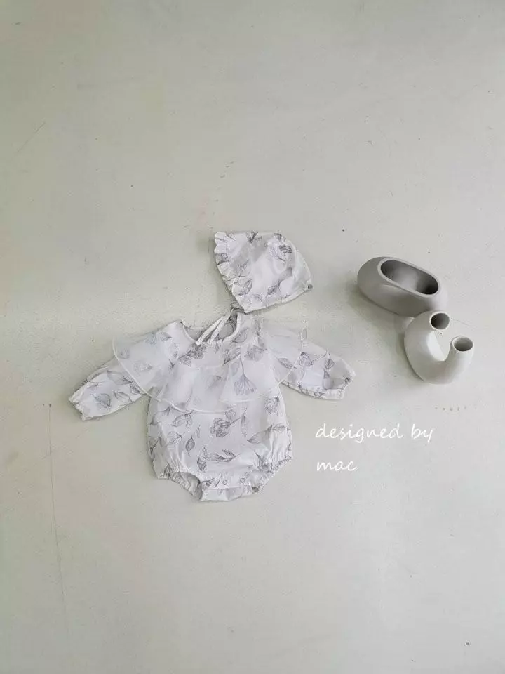 Mac - Korean Baby Fashion - #babyboutiqueclothing - Ruffle One-piece Bodysuit with Bonnet - 2