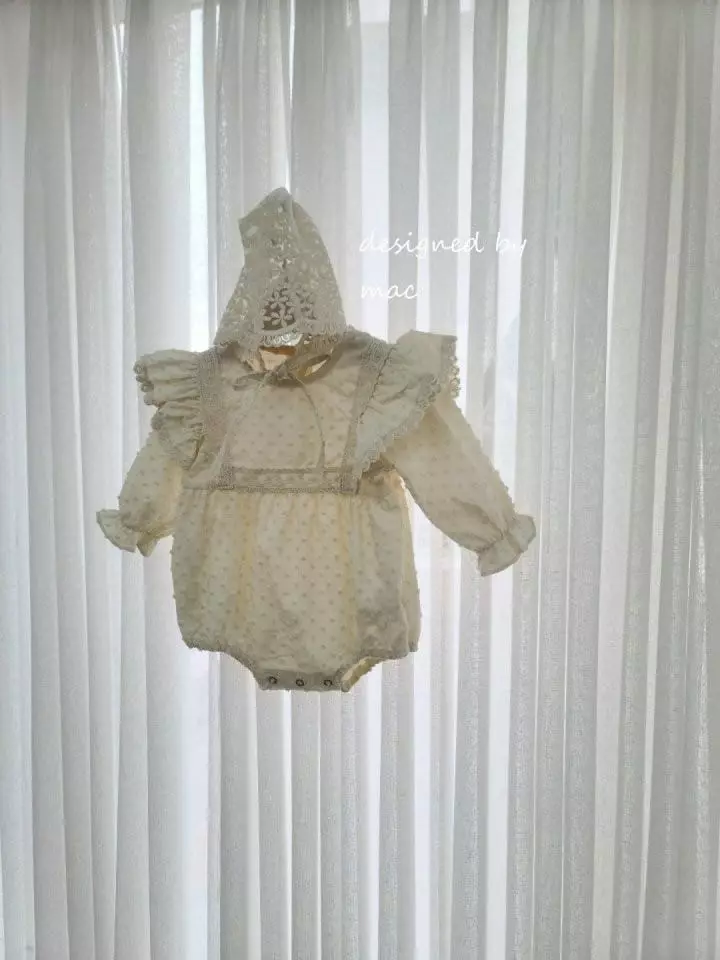 Mac - Korean Baby Fashion - #babyboutiqueclothing - Lace Wing Bodysuit with Bonnet
