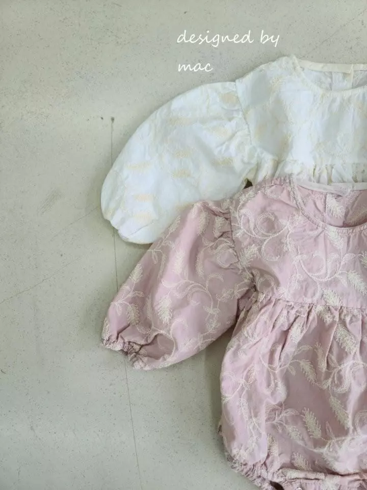 Mac - Korean Baby Fashion - #babygirlfashion - Bori Flower Embroidery Bodysuit with Bonnet - 3