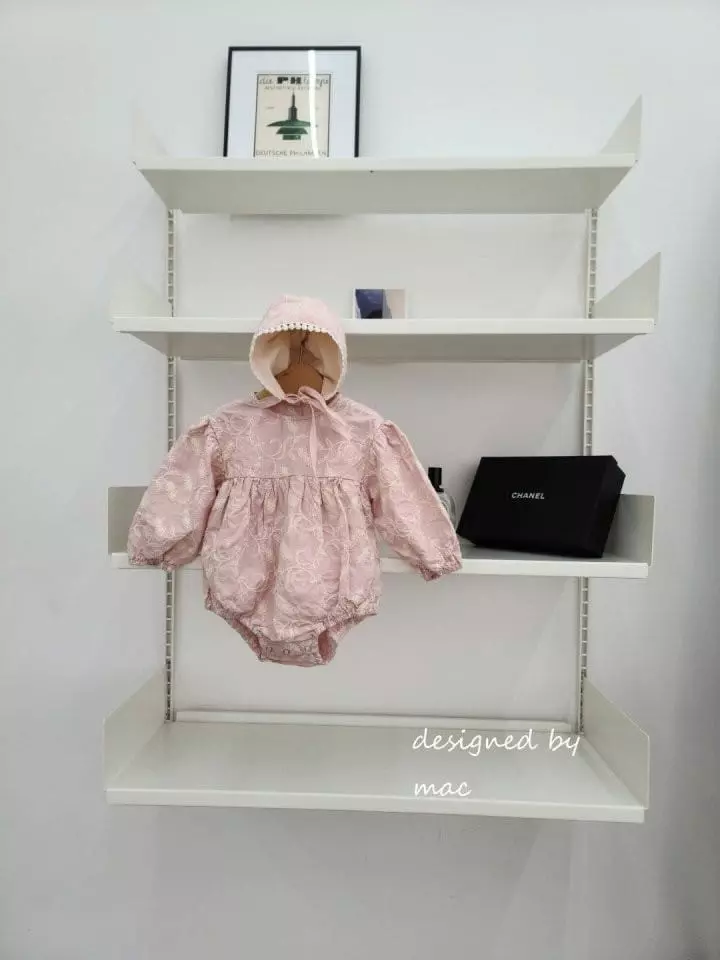 Mac - Korean Baby Fashion - #babygirlfashion - Bori Flower Embroidery Bodysuit with Bonnet - 4