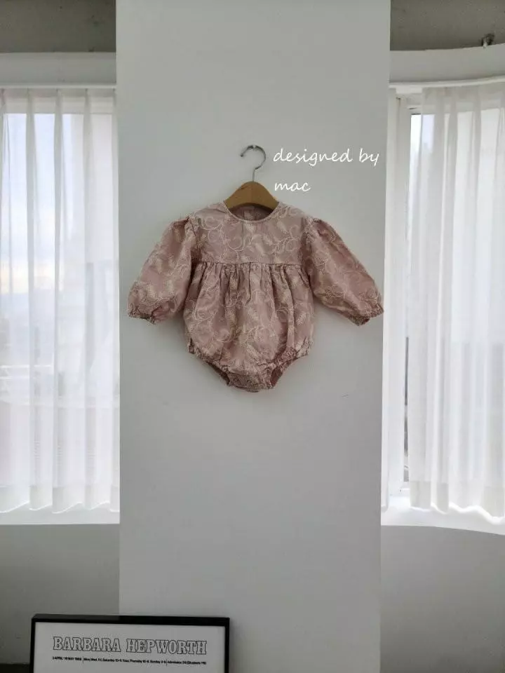Mac - Korean Baby Fashion - #babyoninstagram - Bori Flower Embroidery Bodysuit with Bonnet - 5