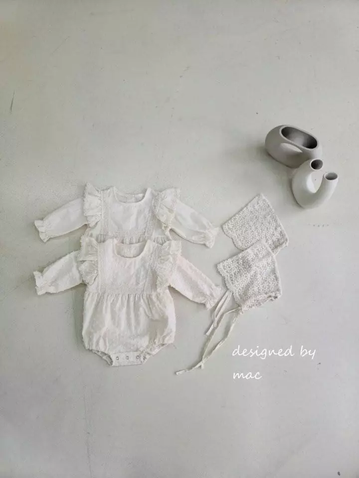 Mac - Korean Baby Fashion - #babyoutfit - Lace Wing Bodysuit with Bonnet - 9