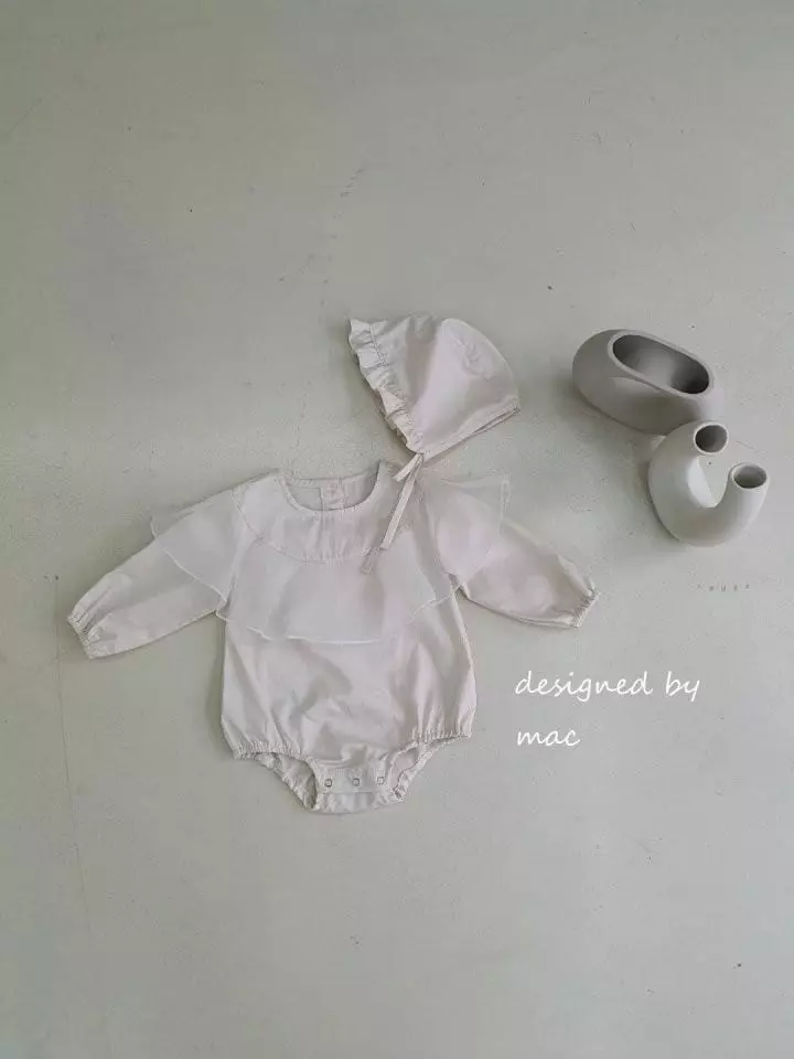 Mac - Korean Baby Fashion - #babywear - Ruffle One-piece Bodysuit with Bonnet - 12