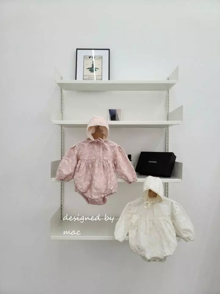 Mac - Korean Baby Fashion - #babywear - Bori Flower Embroidery Bodysuit with Bonnet - 9