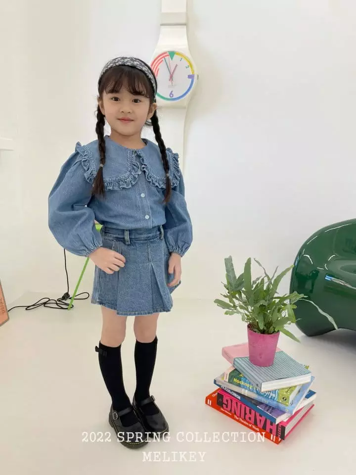 Melikey - Korean Children Fashion - #Kfashion4kids - Denim Sailor Frill Blouse - 6