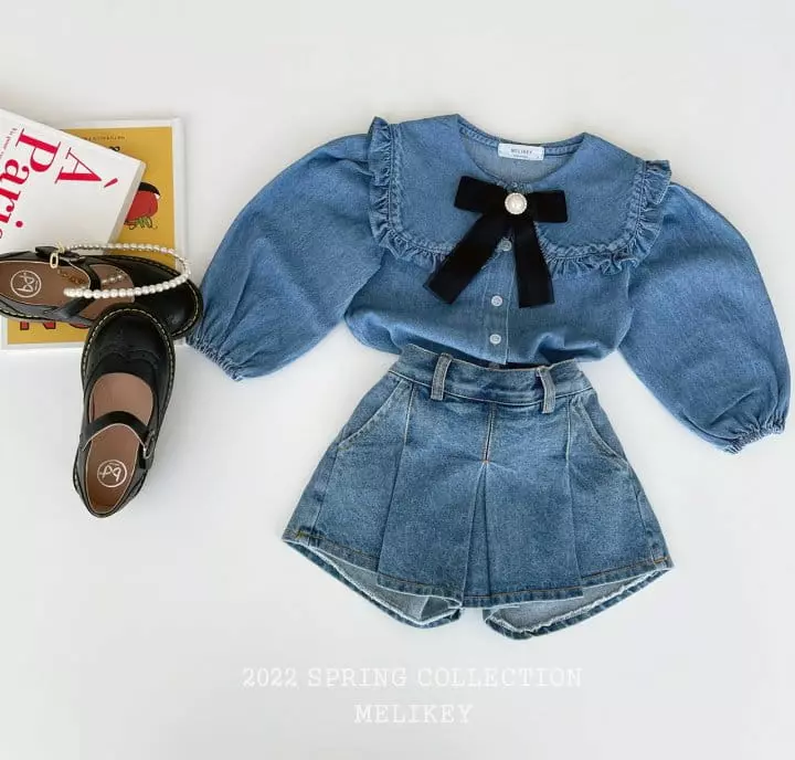 Melikey - Korean Children Fashion - #Kfashion4kids - Wrinkle Denim Skirt Shorts - 3