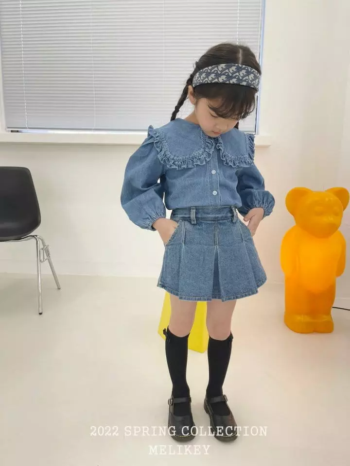 Melikey - Korean Children Fashion - #fashionkids - Denim Sailor Frill Blouse - 2