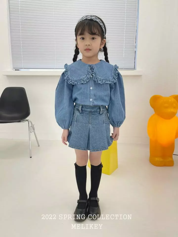 Melikey - Korean Children Fashion - #kidsshorts - Denim Sailor Frill Blouse - 4