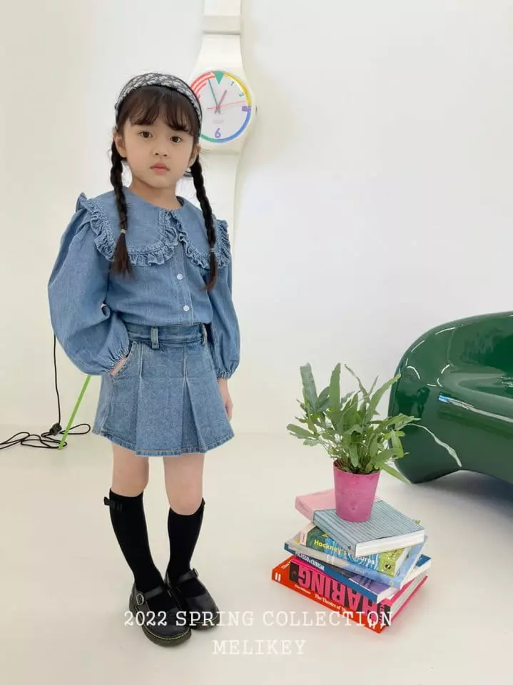 Melikey - Korean Children Fashion - #littlefashionista - Denim Sailor Frill Blouse - 7