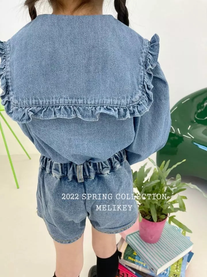 Melikey - Korean Children Fashion - #prettylittlegirls - Denim Sailor Frill Blouse - 10