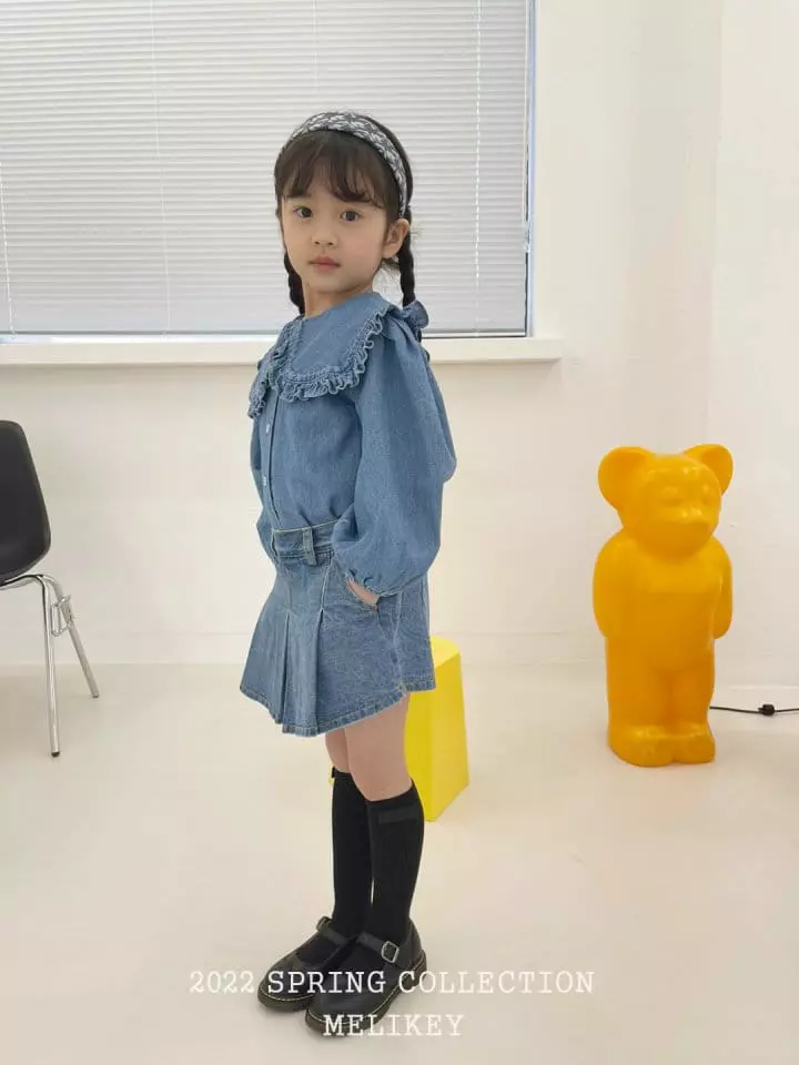 Melikey - Korean Children Fashion - #prettylittlegirls - Wrinkle Denim Skirt Shorts - 7