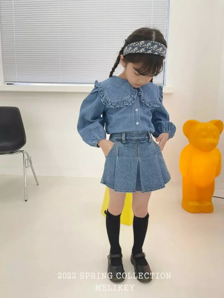 Melikey - Korean Children Fashion - #todddlerfashion - Wrinkle Denim Skirt Shorts - 8