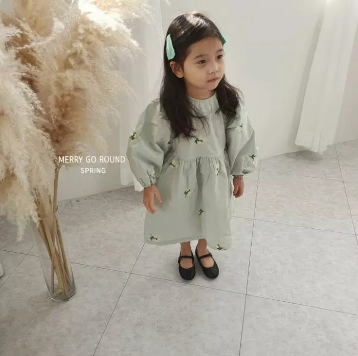 Merry Go Round - Korean Children Fashion - #childofig - Flower Embroidery One-piece
