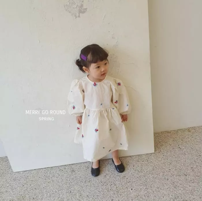Merry Go Round - Korean Children Fashion - #kidsstore - Flower Embroidery One-piece - 7