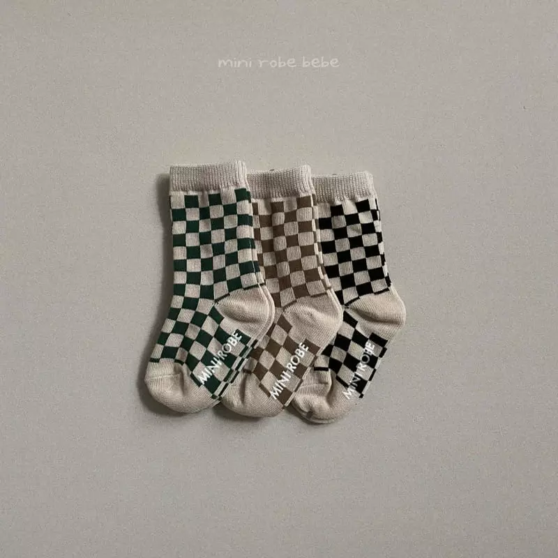 Mini Robe - Korean Baby Fashion - #babyboutique - Bebe Checker Board Socks [set of 3] - 12