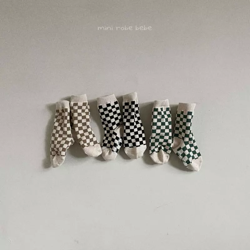 Mini Robe - Korean Baby Fashion - #babylifestyle - Bebe Checker Board Socks [set of 3] - 3